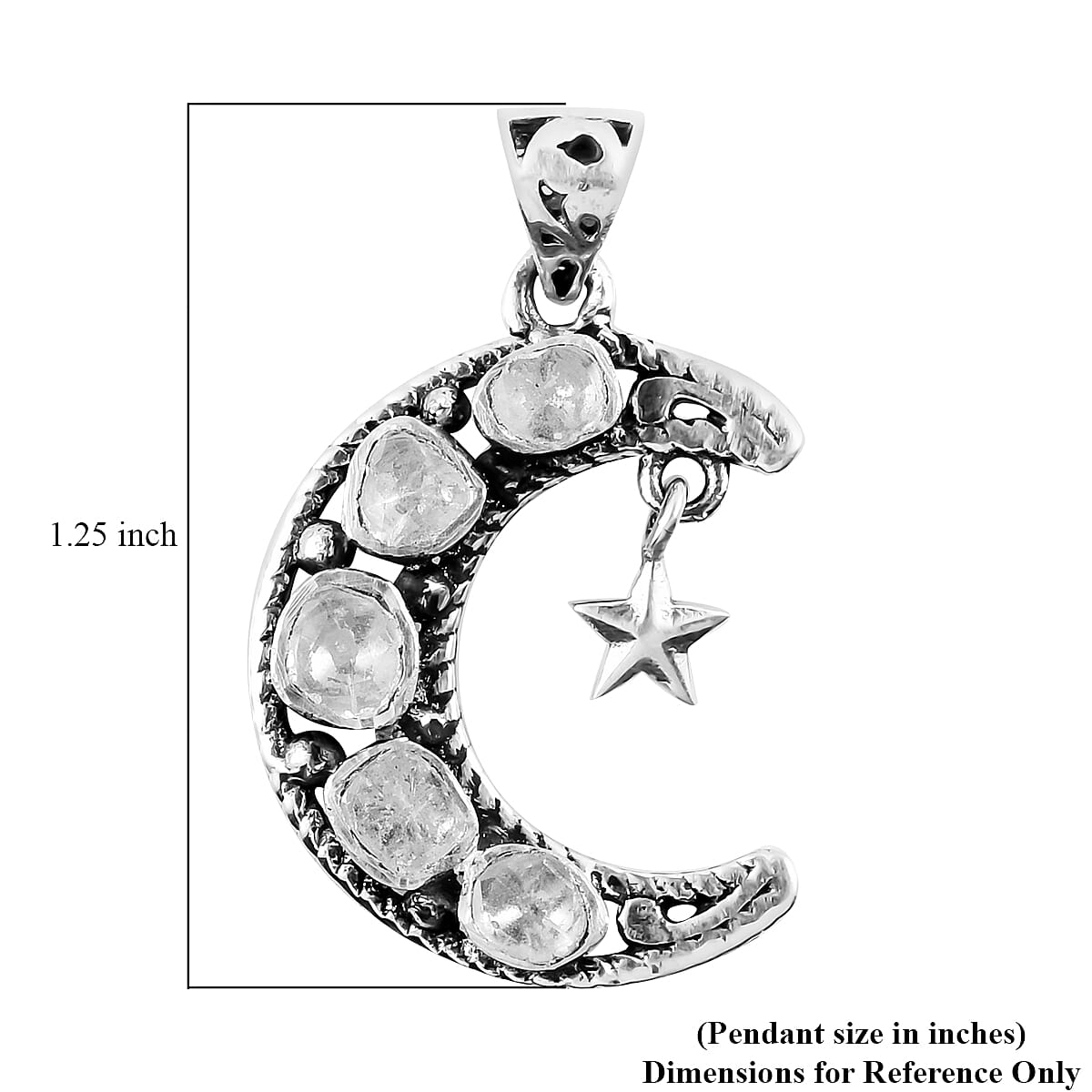 Artisan Crafted Polki Diamond Star and Moon Pendant in Sterling Silver 0.50 ctw image number 5