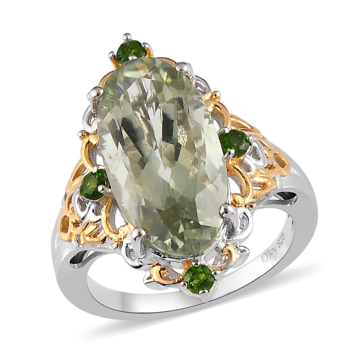 Buy AAA Montezuma Prasiolite and Chrome Diopside Ring in Vermeil