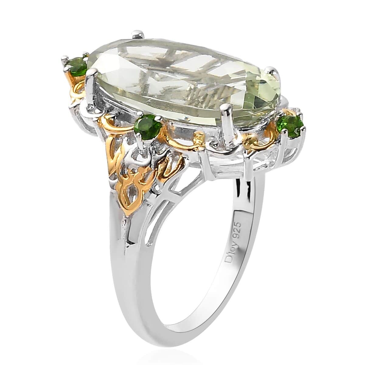 Buy AAA Montezuma Prasiolite and Chrome Diopside Ring in Vermeil