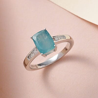 Premium Grandidierite and Diamond Ring in Platinum Over Sterling Silver (Size 10.0) 1.60 ctw
