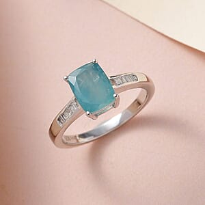 Premium Grandidierite and Diamond Ring in Platinum Over Sterling Silver (Size 8.0) 1.60 ctw