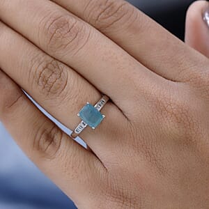 Premium Grandidierite and Diamond Ring in Platinum Over Sterling Silver (Size 8.0) 1.60 ctw