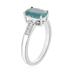 Premium Grandidierite and Diamond Ring in Platinum Over Sterling Silver (Size 8.0) 1.60 ctw