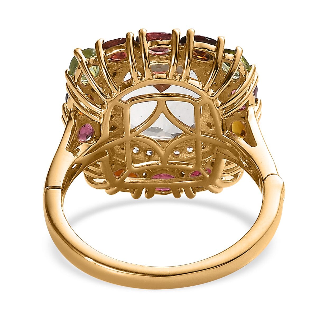 AAA Montezuma Prasiolite, Multi-Tourmaline and White Zircon Openable Band Ring in Vermeil Yellow Gold Over Sterling Silver (Size 10.0) 8.00 ctw