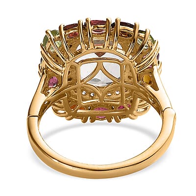 AAA Montezuma Prasiolite, Multi-Tourmaline and White Zircon Openable Band Ring in Vermeil Yellow Gold Over Sterling Silver (Size 10.0) 8.00 ctw