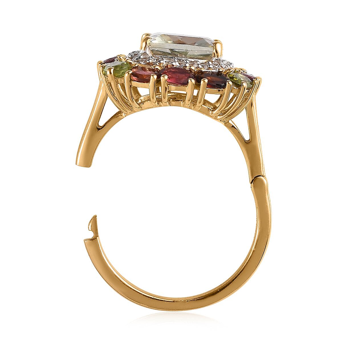 AAA Montezuma Prasiolite, Multi-Tourmaline and Natural White Zircon Ring in Vermeil Yellow Gold Over Sterling Silver 8.00 ctw (Delivery in 3-5 Business Days) image number 5