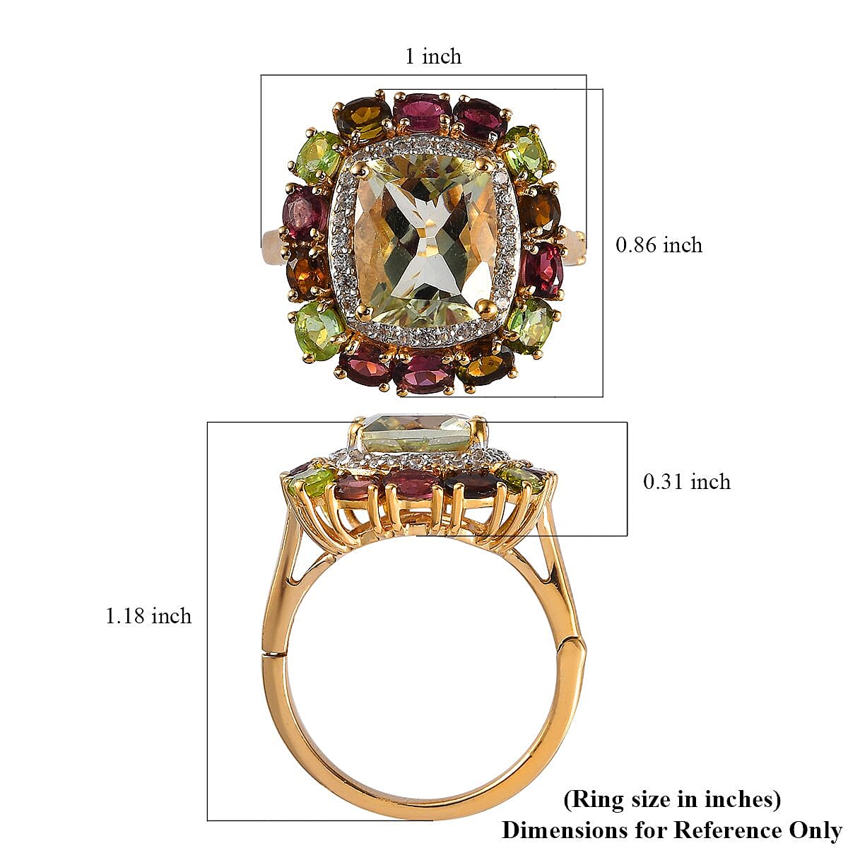 AAA Montezuma Prasiolite, Multi-Tourmaline and Natural White Zircon Ring in Vermeil Yellow Gold Over Sterling Silver 8.00 ctw (Delivery in 3-5 Business Days) image number 6
