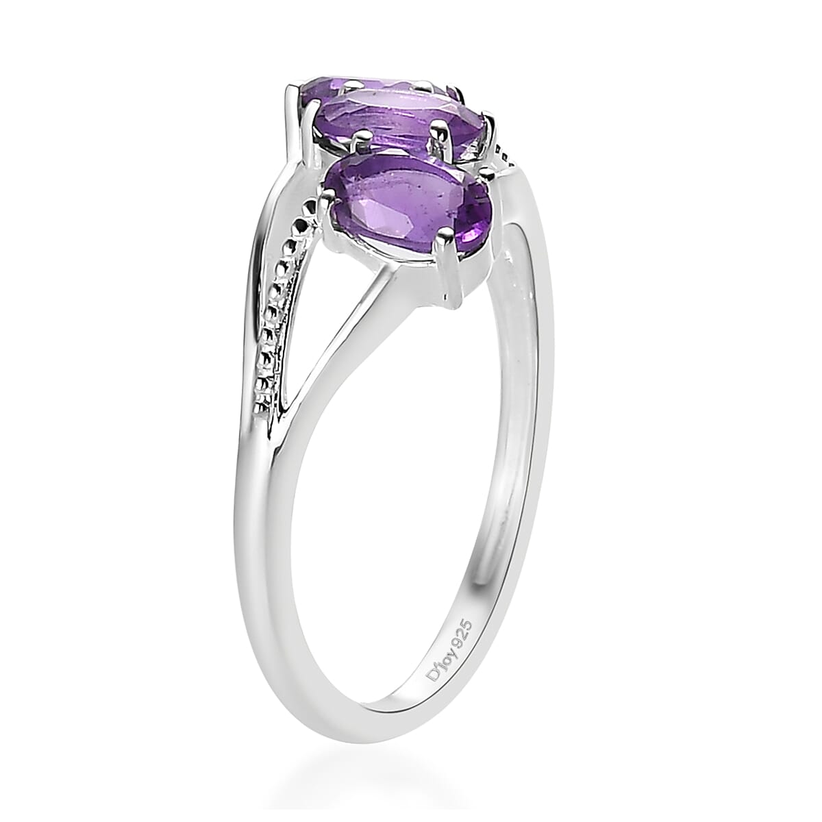 Amethyst 3 Stone Ring in Sterling Silver (Size 10.0) 1.25 ctw