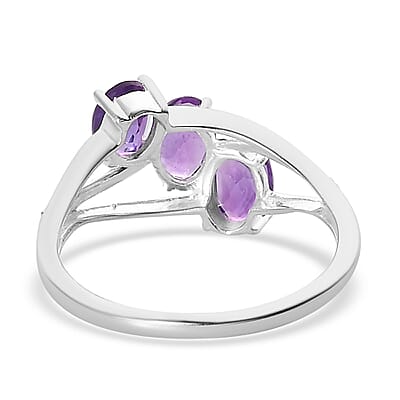 Amethyst 3 Stone Ring in Sterling Silver (Size 10.0) 1.25 ctw