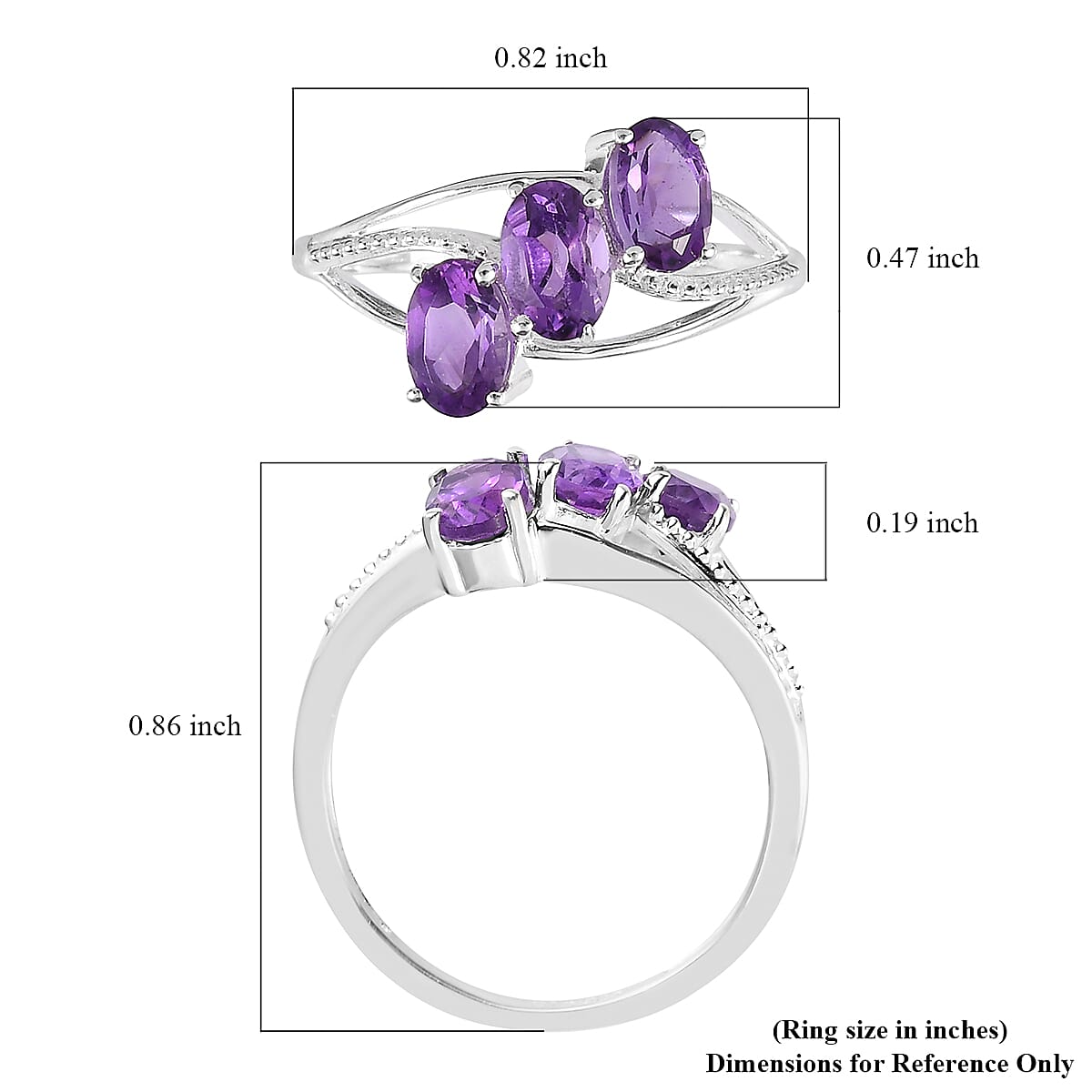 Amethyst 3 Stone Ring in Sterling Silver (Size 10.0) 1.25 ctw image number 5