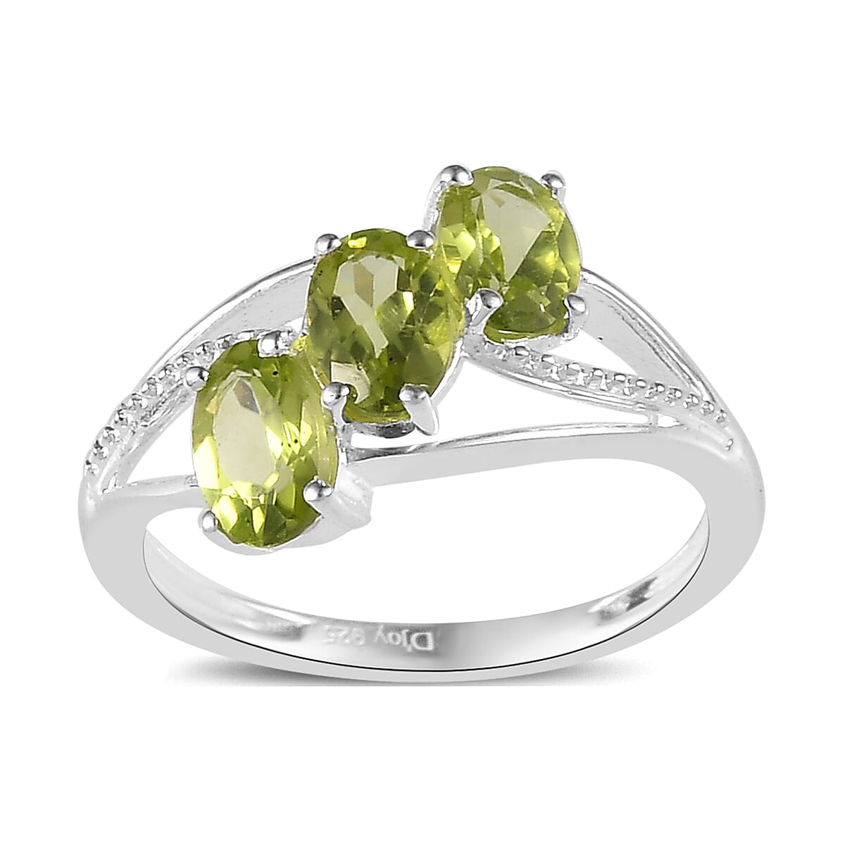 Peridot 3 Stone Ring in Sterling Silver (Size 10.0) 1.50 ctw