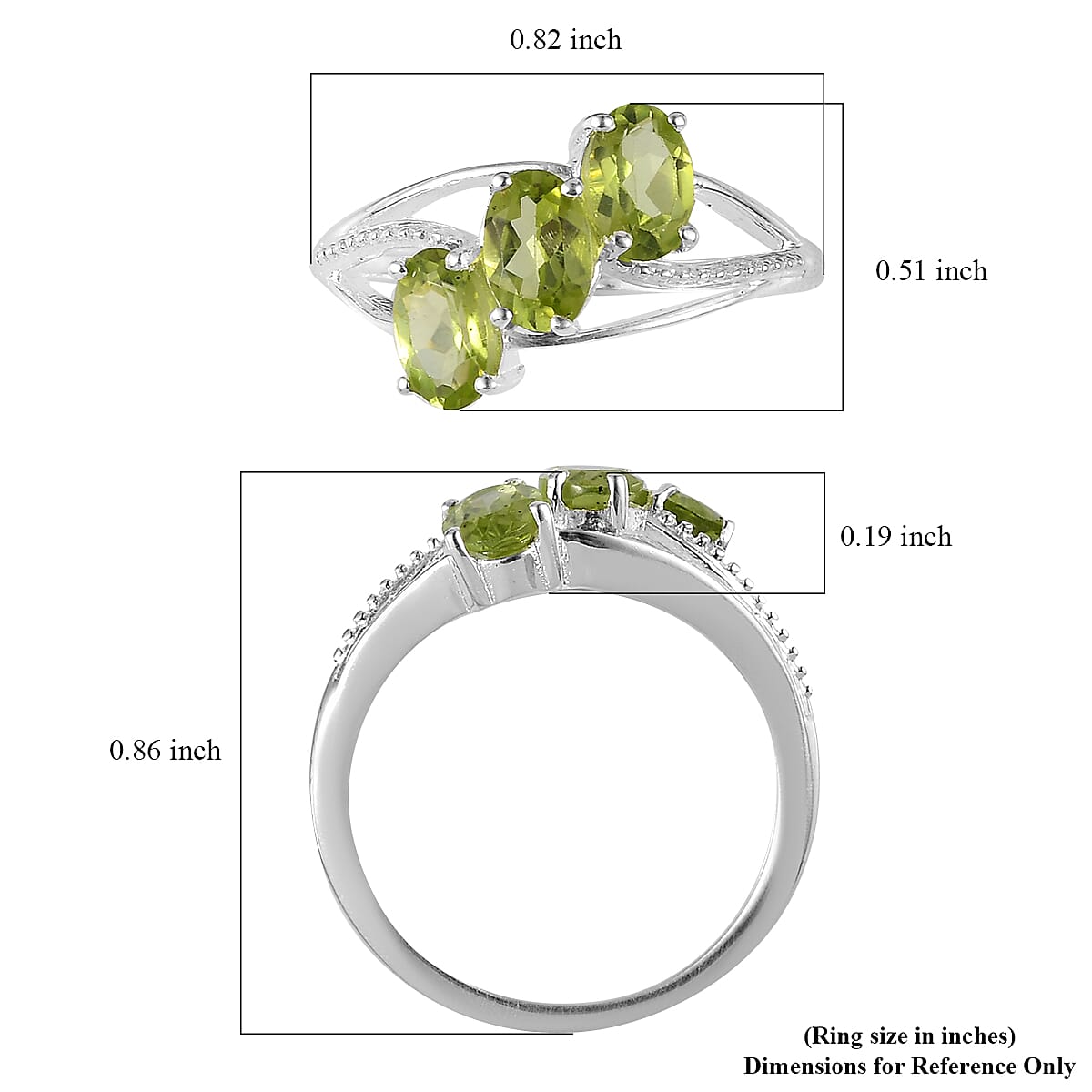 Peridot 3 Stone Ring in Sterling Silver (Size 10.0) 1.50 ctw