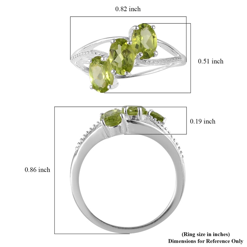Peridot 3 Stone Ring in Sterling Silver (Size 10.0) 1.50 ctw