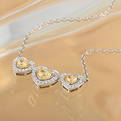 Eternal Love Collection 14K Yellow and White Gold Natural Yellow & White Diamond (SI) Necklace (18 Inches) (5.1 g) 0.80 ctw