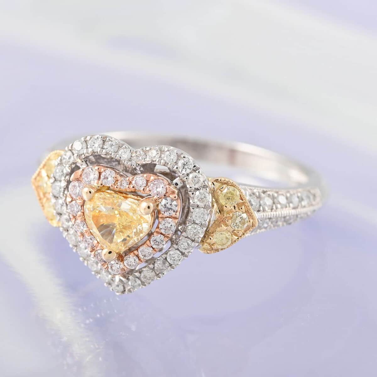 Eternal Love Collection 14K Yellow, Rose and White Gold Natural Yellow, Pink and White Diamond (I2) Ring (3.10 g) 0.75 ctw image number 1
