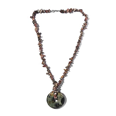 Jasper and Rhodonite Beaded and Chips Necklace 20 Inches in Sterling Silver 209.50 ctw