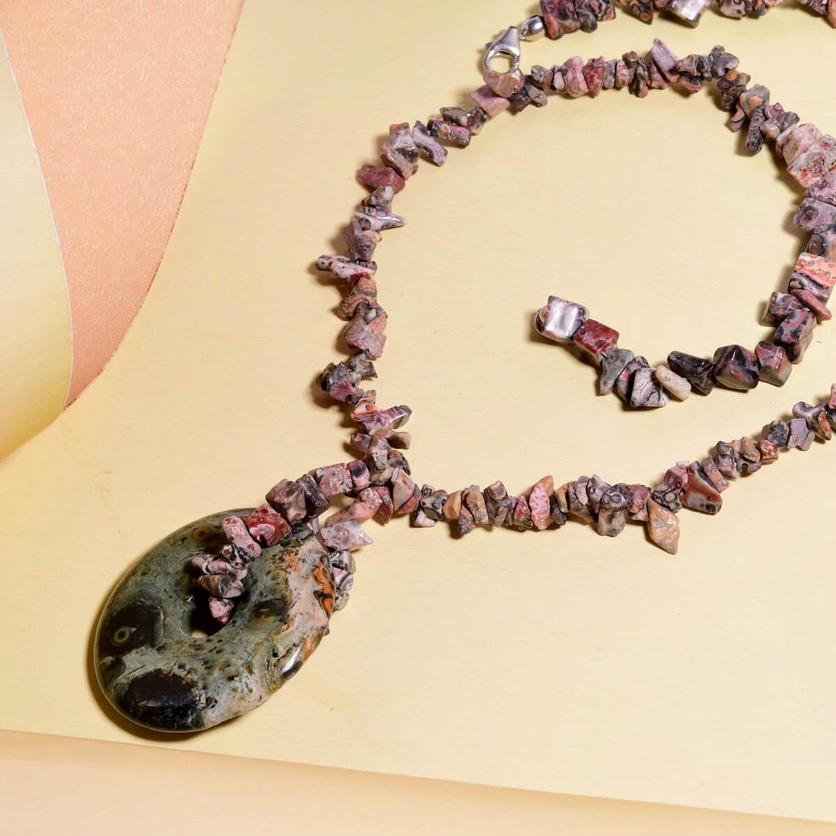 Jasper and Rhodonite Beaded and Chips Necklace 20 Inches in Sterling Silver 209.50 ctw image number 1