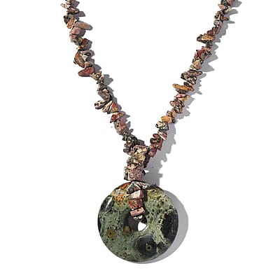 Jasper and Rhodonite Beaded and Chips Necklace 20 Inches in Sterling Silver 209.50 ctw