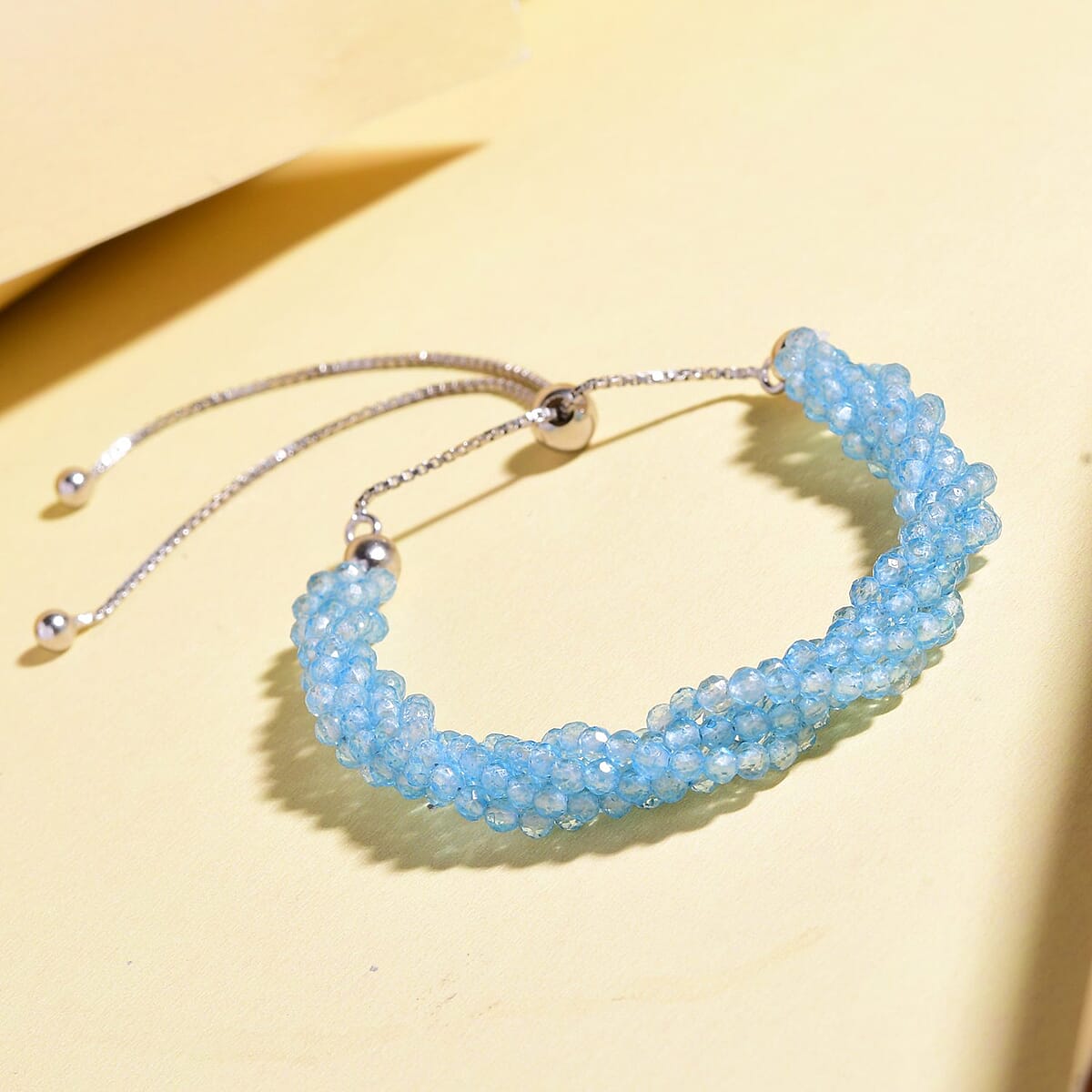 Sky Blue Topaz Beaded Bolo Bracelet in Rhodium Over Sterling Silver 23.50 ctw image number 1