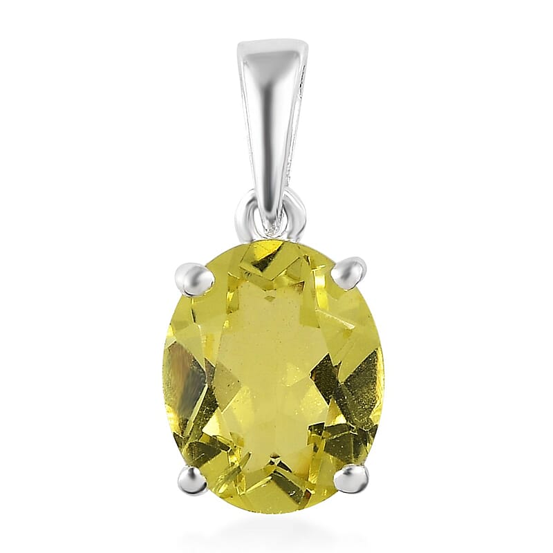 Brazilian Green Gold Quartz Solitaire Pendant in Sterling Silver 2.40 ctw