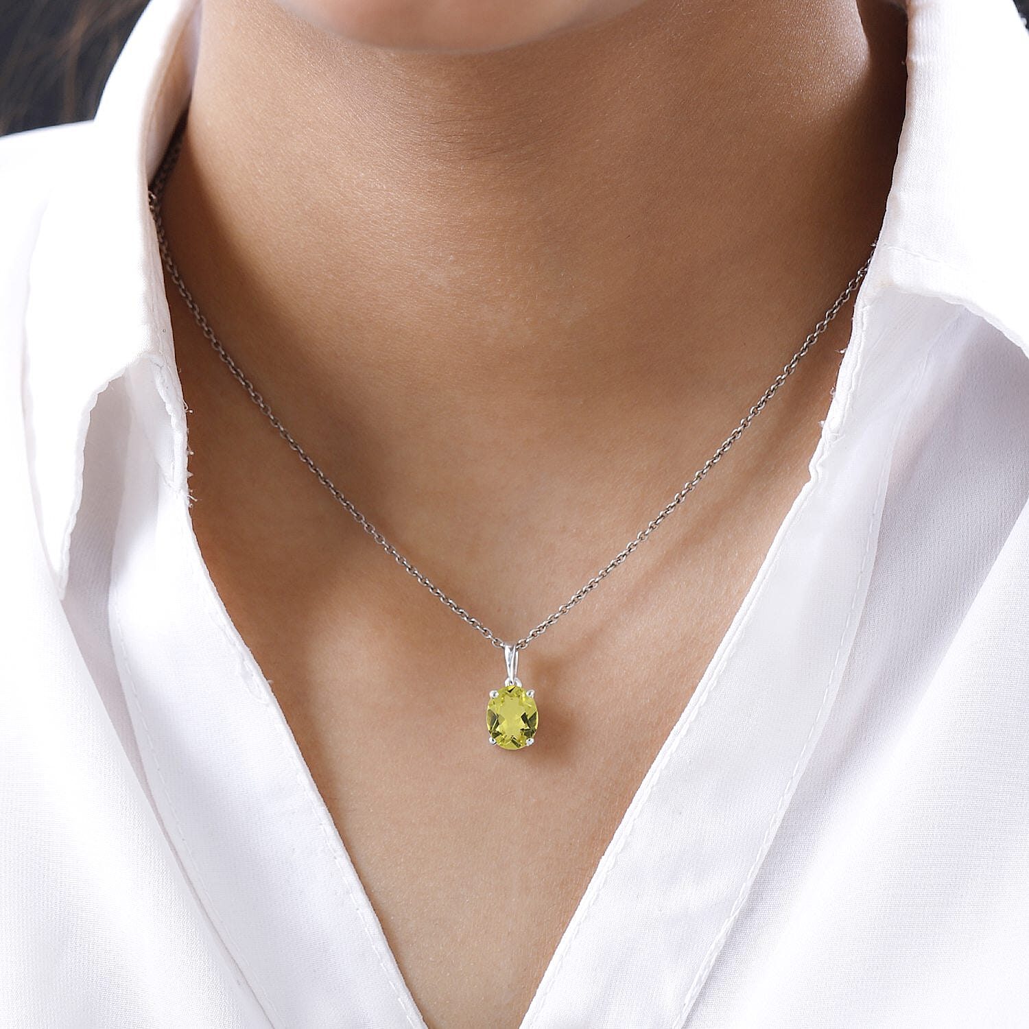 Brazilian Green Gold Quartz Solitaire Pendant in Sterling Silver 2.40 ctw
