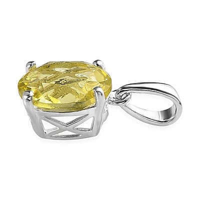 Brazilian Green Gold Quartz Solitaire Pendant in Sterling Silver 2.40 ctw