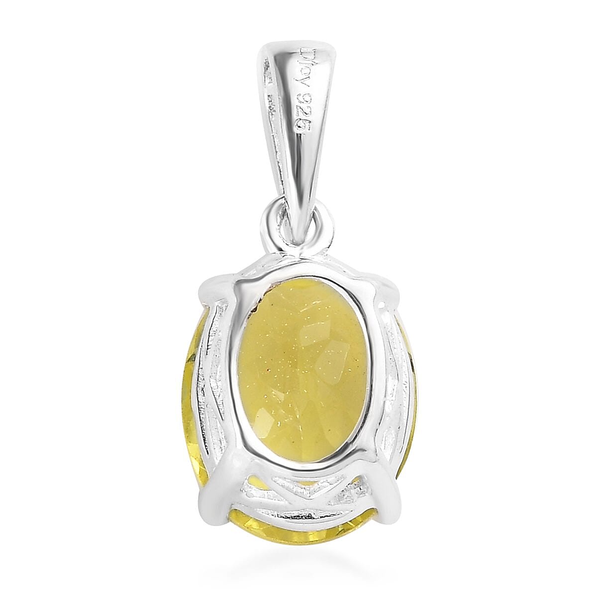 Brazilian Green Gold Quartz Solitaire Pendant in Sterling Silver 2.40 ctw