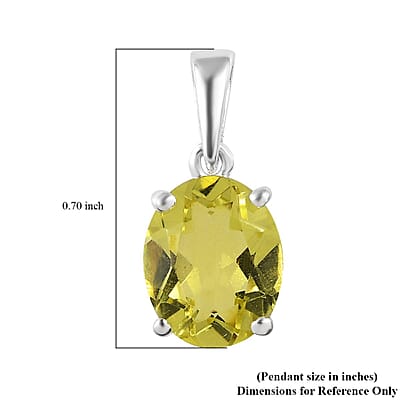 Brazilian Green Gold Quartz Solitaire Pendant in Sterling Silver 2.40 ctw