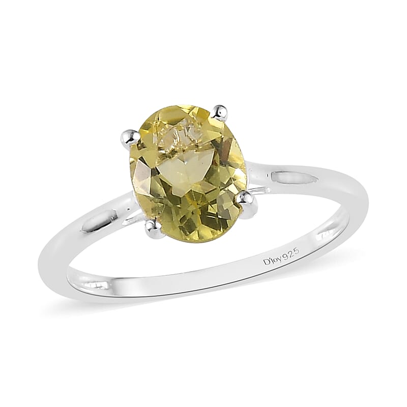 Brazilian Green Gold Quartz Solitaire Ring in Sterling Silver (Size 10.0) 1.65 ctw