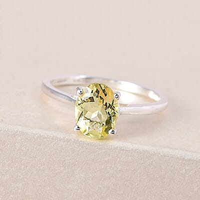 Brazilian Green Gold Quartz Solitaire Ring in Sterling Silver (Size 10.0) 1.65 ctw