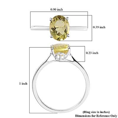 Brazilian Green Gold Quartz Solitaire Ring in Sterling Silver (Size 10.0) 1.65 ctw