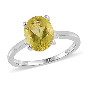 Brazilian Green Gold Quartz Solitaire Ring in Sterling Silver (Size 9.0) 1.65 ctw