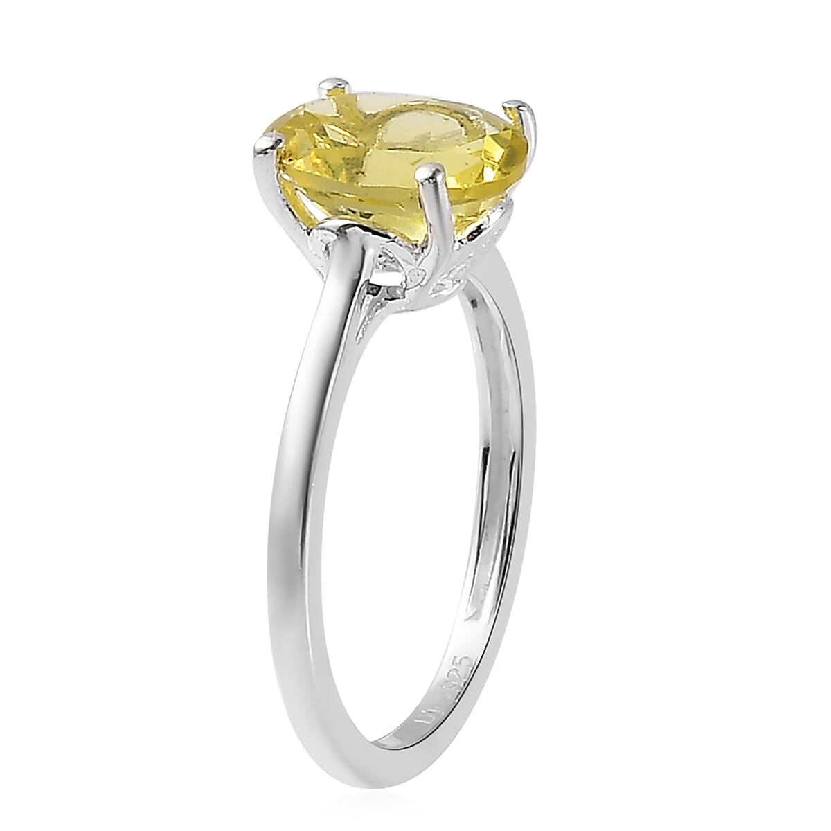 Brazilian Green Gold Quartz Solitaire Ring in Sterling Silver (Size 9.0) 1.65 ctw image number 3