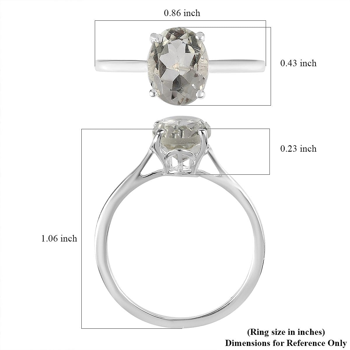 Montezuma Prasiolite Solitaire Ring in Sterling Silver (Size 7.0) 1.75 ctw