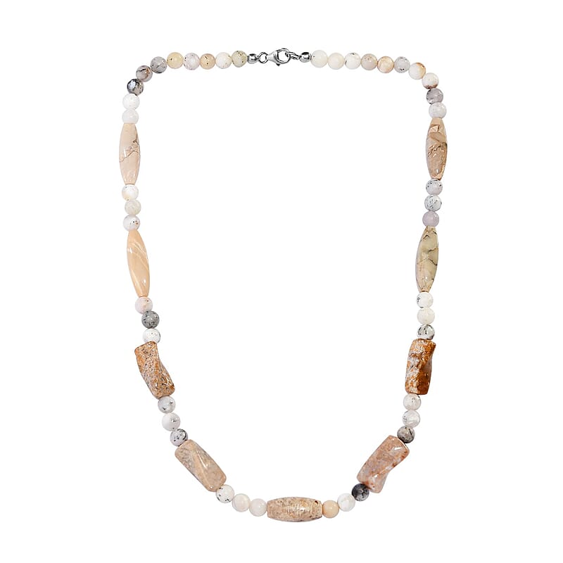 Dendritic Agate and Agate Necklace 20 Inches in Sterling Silver 183.00 ctw