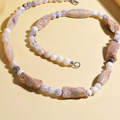Dendritic Agate and Agate Necklace 20 Inches in Sterling Silver 183.00 ctw