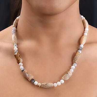 Dendritic Agate and Agate Necklace 20 Inches in Sterling Silver 183.00 ctw