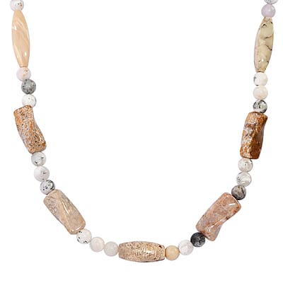 Dendritic Agate and Agate Necklace 20 Inches in Sterling Silver 183.00 ctw