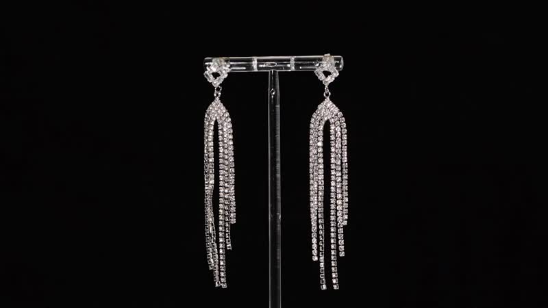 Simulated Diamond Tassel Drop Earrings in Silvertone