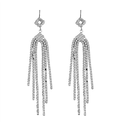 Simulated Diamond Tassel Drop Earrings in Silvertone