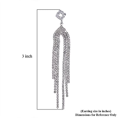 Simulated Diamond Tassel Drop Earrings in Silvertone