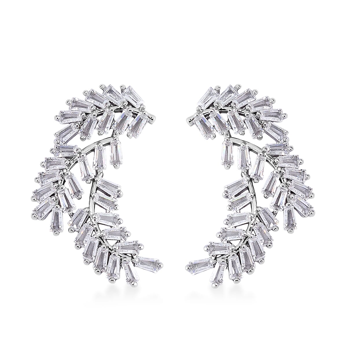 Simulated Diamond Leaf Earrings in Silvertone image number 0