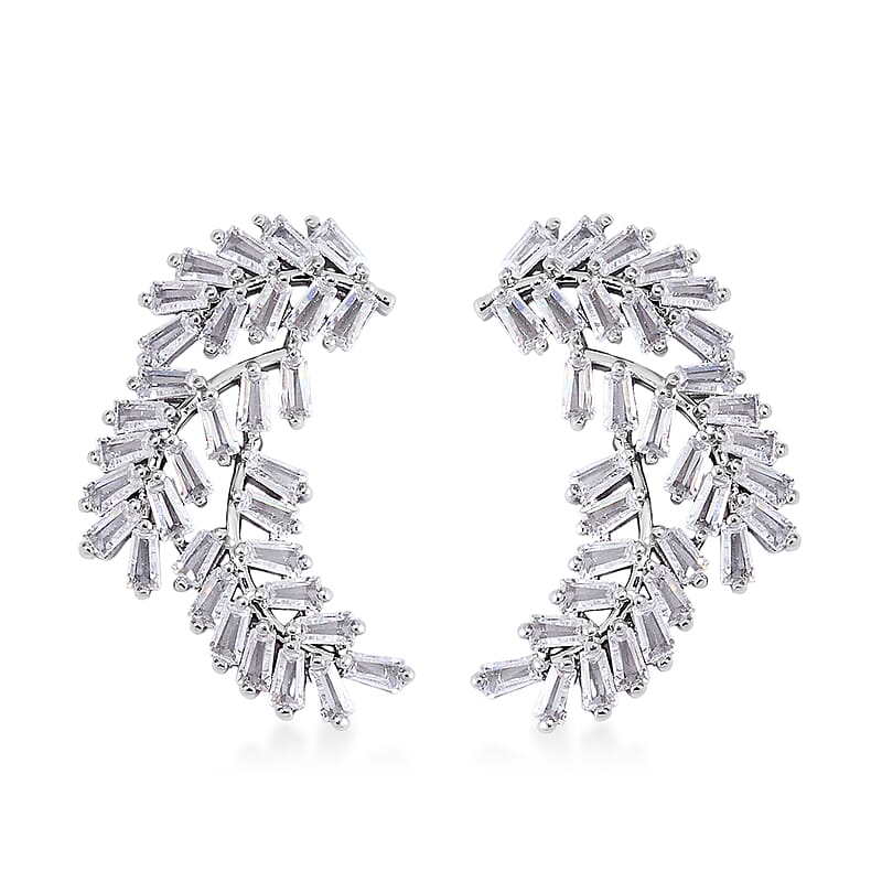 Simulated Diamond Leaf Earrings in Silvertone