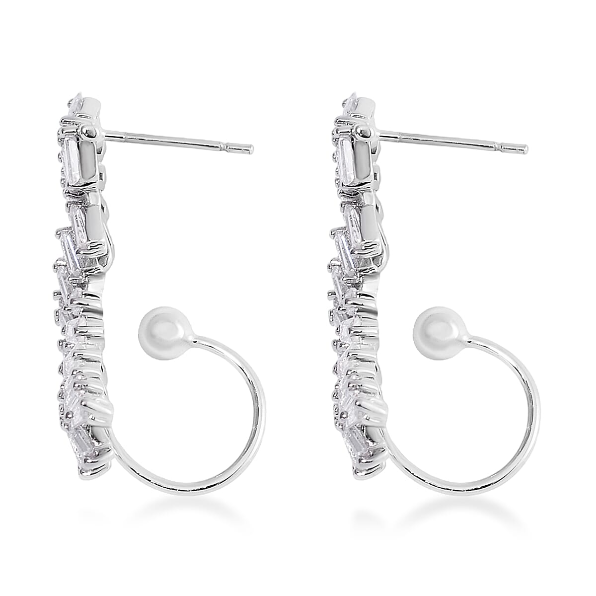 Simulated Diamond Leaf Earrings in Silvertone image number 3