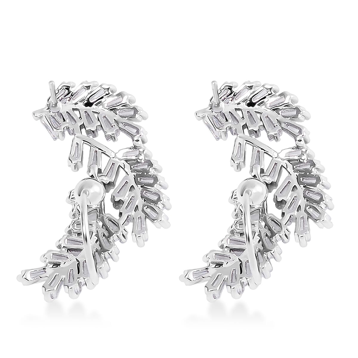 Simulated Diamond Leaf Earrings in Silvertone image number 4