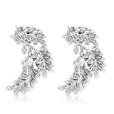 Simulated Diamond Leaf Earrings in Silvertone