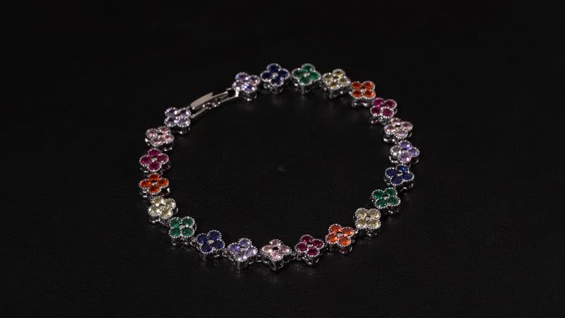 Simulated Multi Color Diamond Floral Bracelet in Silvertone (7.50 In) 10.00 ctw
