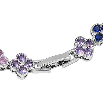 Simulated Multi Color Diamond Floral Bracelet in Silvertone (7.50 In) 10.00 ctw