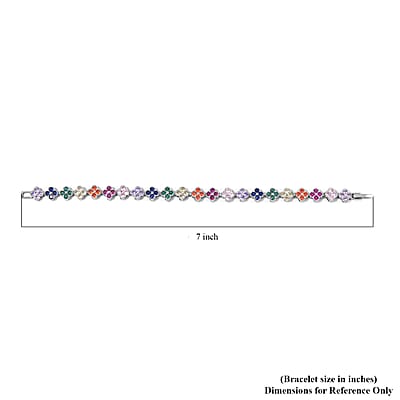 Simulated Multi Color Diamond Floral Bracelet in Silvertone (7.50 In) 10.00 ctw