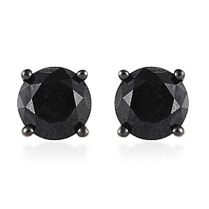 Ankur Treasure Chest Premium Black Diamond Solitaire Stud Earrings in Platinum Over Sterling Silver 1.00 ctw